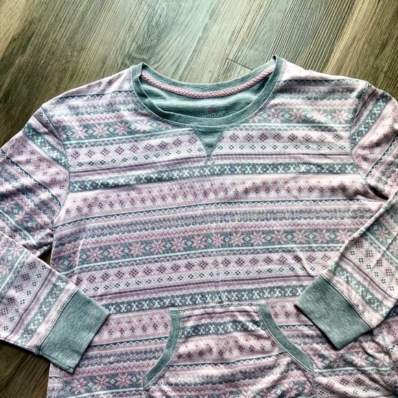 Cuddl Duds Brushed Knit Pajama Sleep Top Pink Gray Fair Isle Print Size XL - Picture 3 of 12